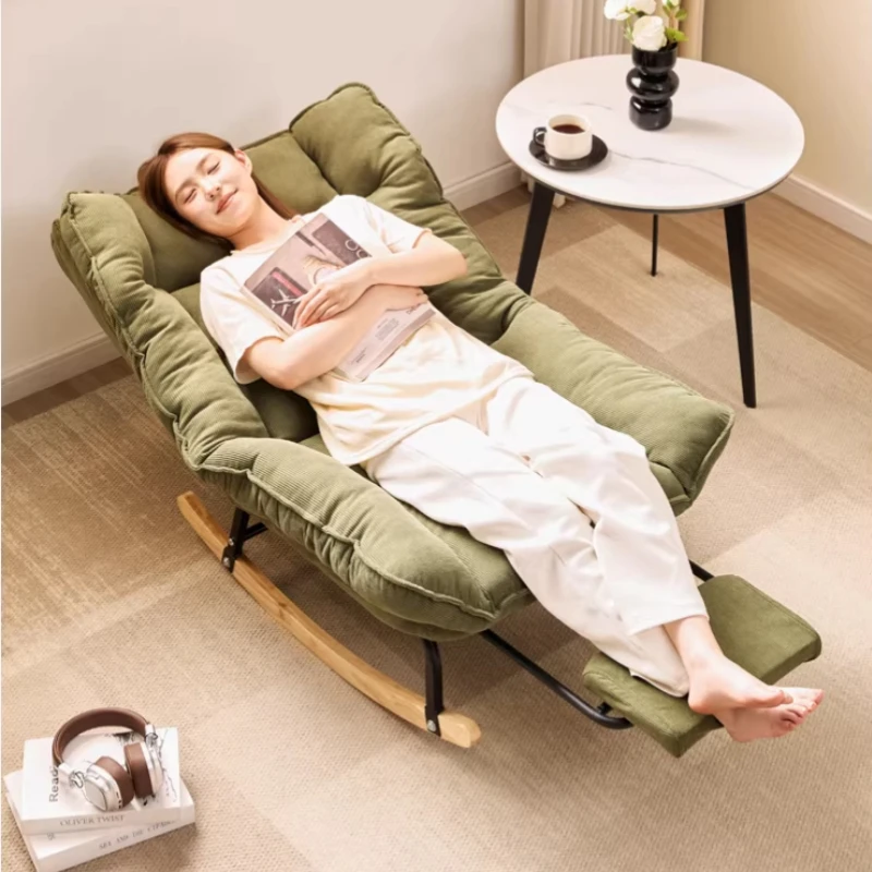 Modern Safe Rocking Chair 3-Position Adjustable Corduroy Recliner Folding Lounge Chair for Living Room Nap & Balcony