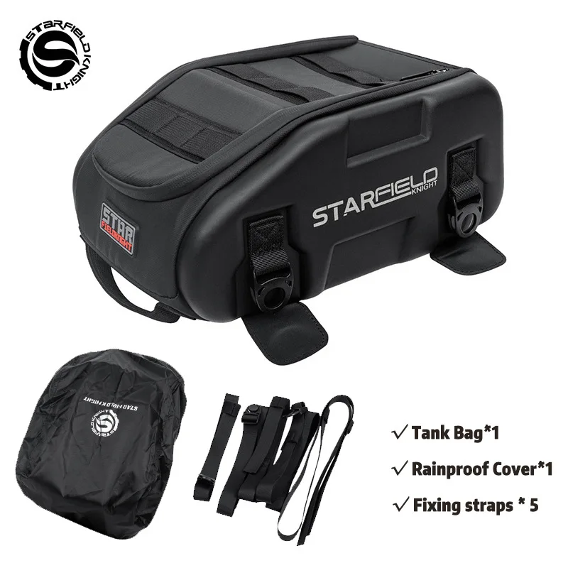 Motorcycle Tail Bag Waterproof Magnetic Tank Bag Multifunctional Large Capacity with Rain Cover Riding Outdoor Sports Black
