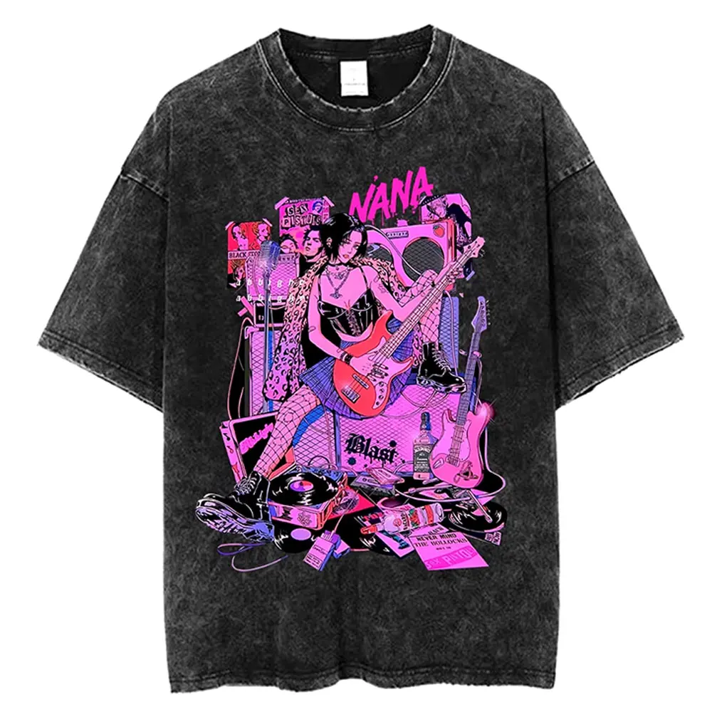 

Japanese Anime Nana Osaki Vintage Washed T-Shirt Men Women Fashion Retro Manga T Shirt Y2k Oversized T-shirts Man 90s Streetwear