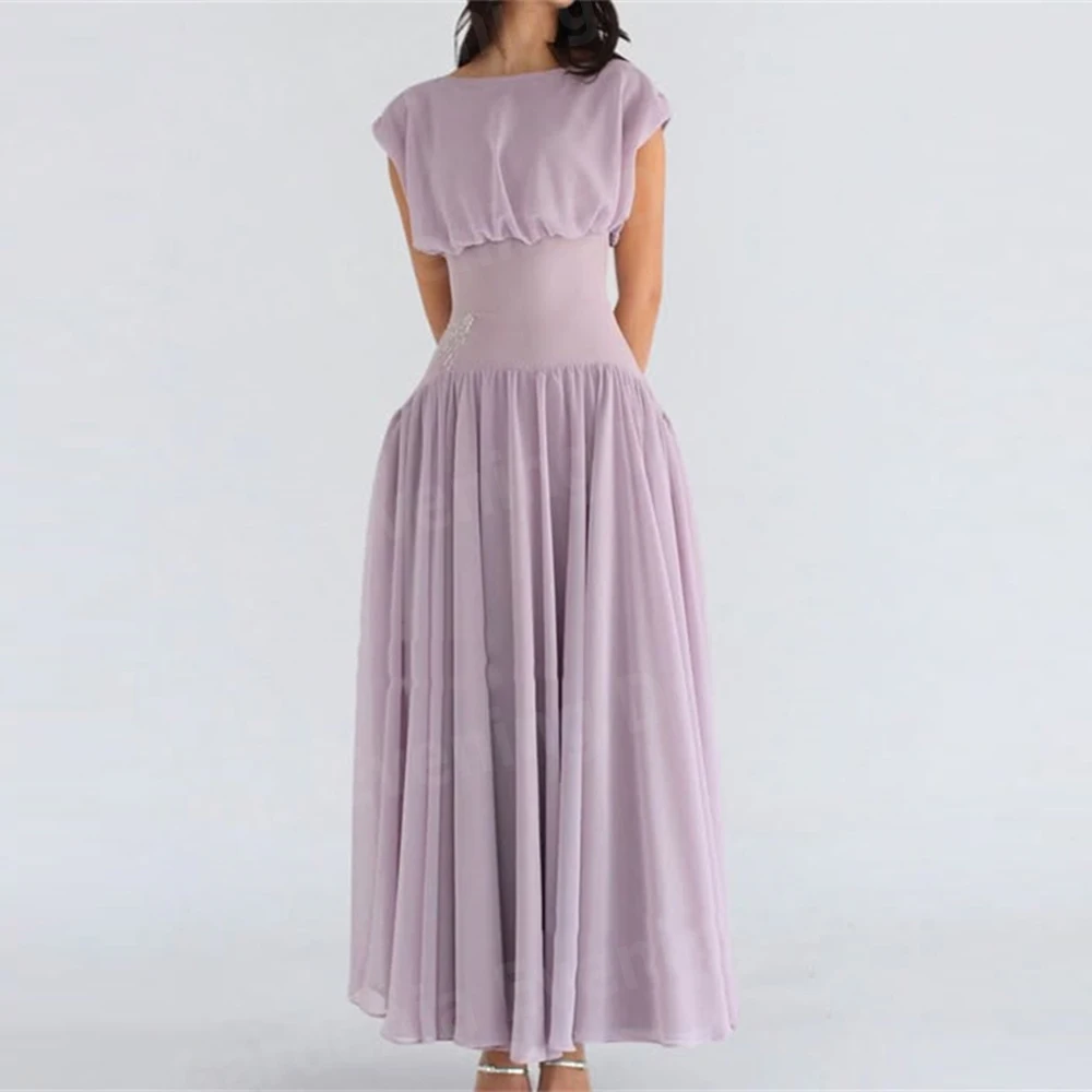 

Graceful A Line Women's Evening Dresses O Neck Prom Gowns Vestidos De Fiesta Customized Sleeveless Vestido De Gala Noche Mujer