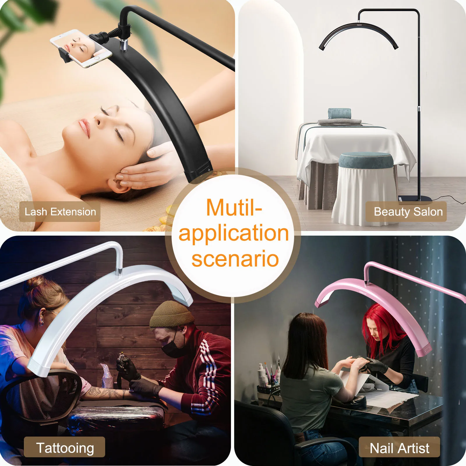 Fusitu FT-Y8II LED 비디오 조명, 반달 조명, 링 필 래쉬 라이트, 플로어 스탠드 포함, 미용실 문신 메이크업 속눈썹, 45W