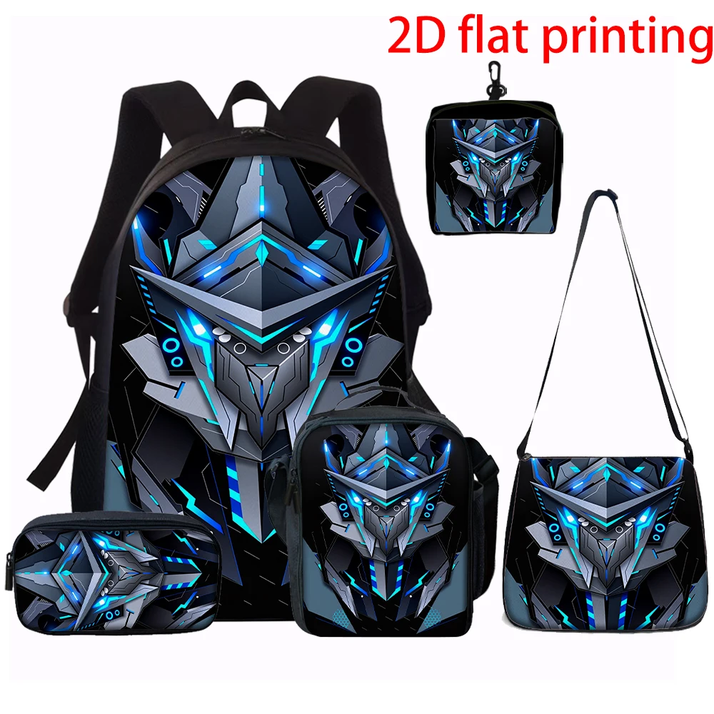 1/2/3/4/5pcs Cyberpunk Style Robot Pattern Backpack Set Lightweight Large Capacity School Bag with Shoulder Bag Pencil Bag Gift
