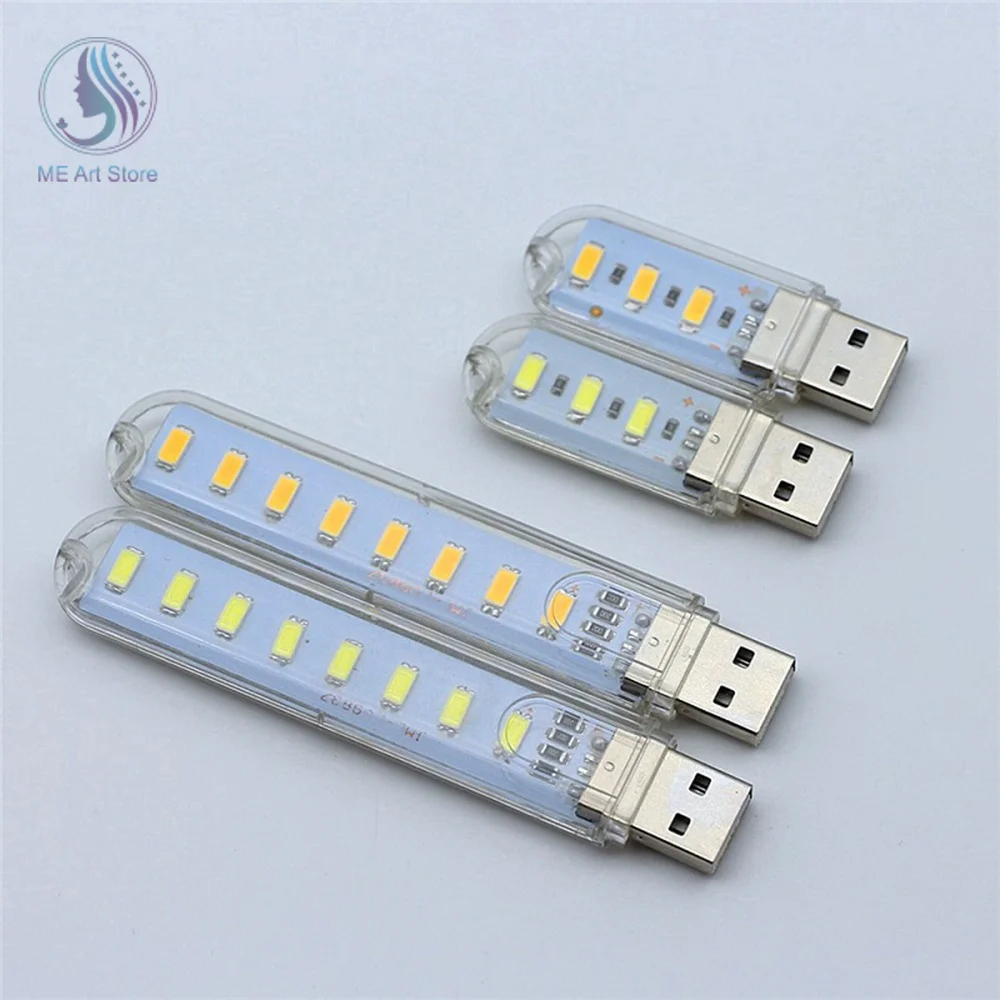 5PCS Mini LED Reading Light USB Plug Style 3/8 LEDs Night Light Warm/White Light 5V Portable Lamp for PC Laptop Mobile Power