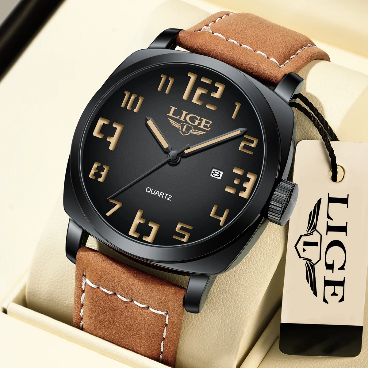 

LIGE Mens watch Luxury Leather Strap Luminous Calendar Man Wristwatch Fashion Waterproof Outdoor Sports Quartz Watches for Men