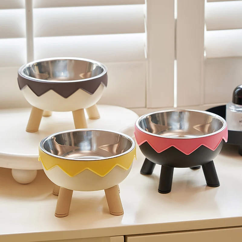 A colorful dopamine pet bowl Fashion feeding large capacity stainless steel dog bowl drinking water neck cat bowl egg shell high