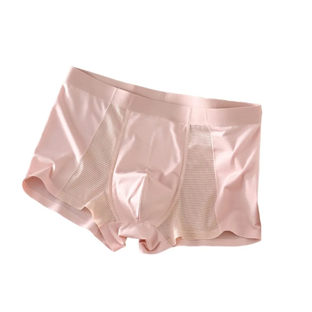 

Simple Flat Pants Men's Boxer Briefs Seamless Thin Underwear for Men Mesh Breathable Ice Silk Underpants Men