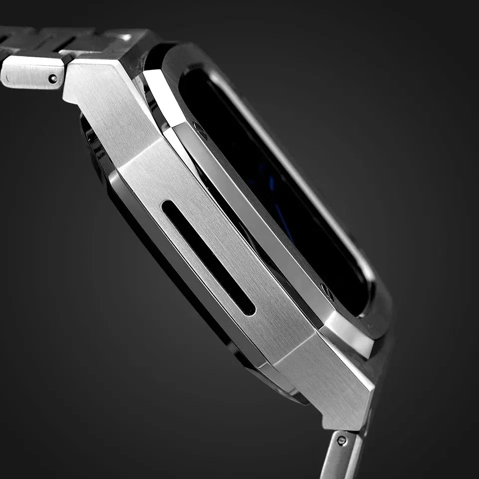 2025 مجموعة تعديل فاخرة لساعة أبل سلسلة 11 10 46 مللي متر 45 مللي متر سوار معدني من الفولاذ المقاوم للصدأ لساعة iWatch لتقوم بها بنفسك طقم عصري الحافة