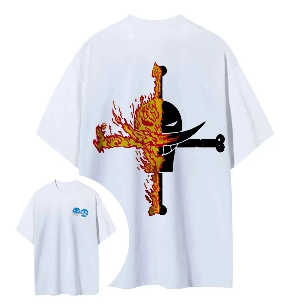 ONE PIECE Animation à sang chaud Ace à manches courtes hommes et femmes même Style confortable T-shirt à manches courtes t-shirt décontracté hauts