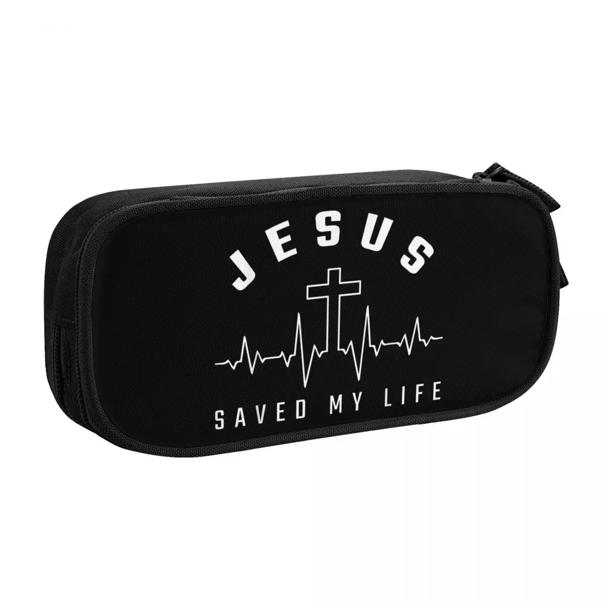 Custom Jesus Saved My Life Kawaii Pencil Cases Boy Girl Large Capacity Christian Religious Faith Pencil Box School Supplies