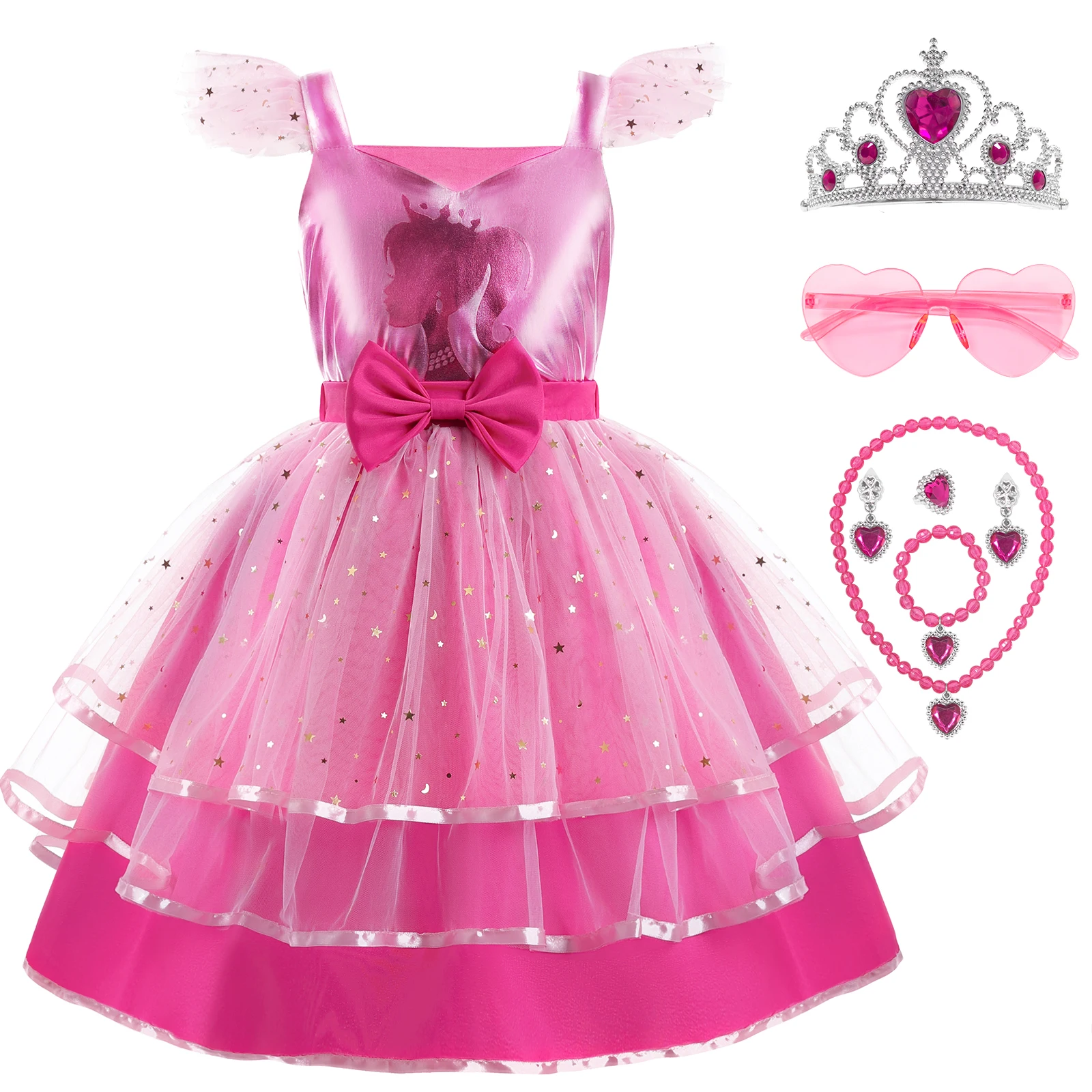 Christmas Baby Girls Cosplay Costume Princess Printed Tutu Dresses Toddler Kids Flying Sleeve Sequin Bow Vestidos 3 to 9 Years