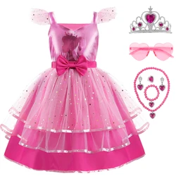 Christmas Baby Girls Cosplay Costume Princess Printed Tutu Dresses Toddler Kids Flying Sleeve Sequin Bow Vestidos 3 to 9 Years