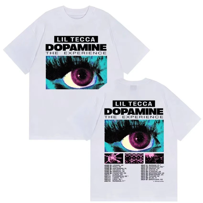 مغني الراب ليل تيكا Dopamne تجربة جولة 2025 الجرافيك تي شيرت الرجال الهيب هوب موضة القطن تي شيرتات قصيرة الاكمام الشارع الشهير
