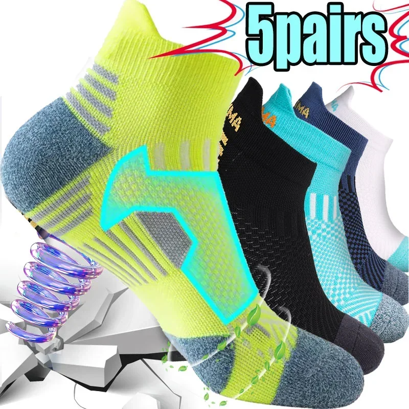 5/1Pairs Thickened Towel Bottom Running Socks Cotton Boat Socks Non-slip Deodorant Breathable Marathon Professional Sports Sock
