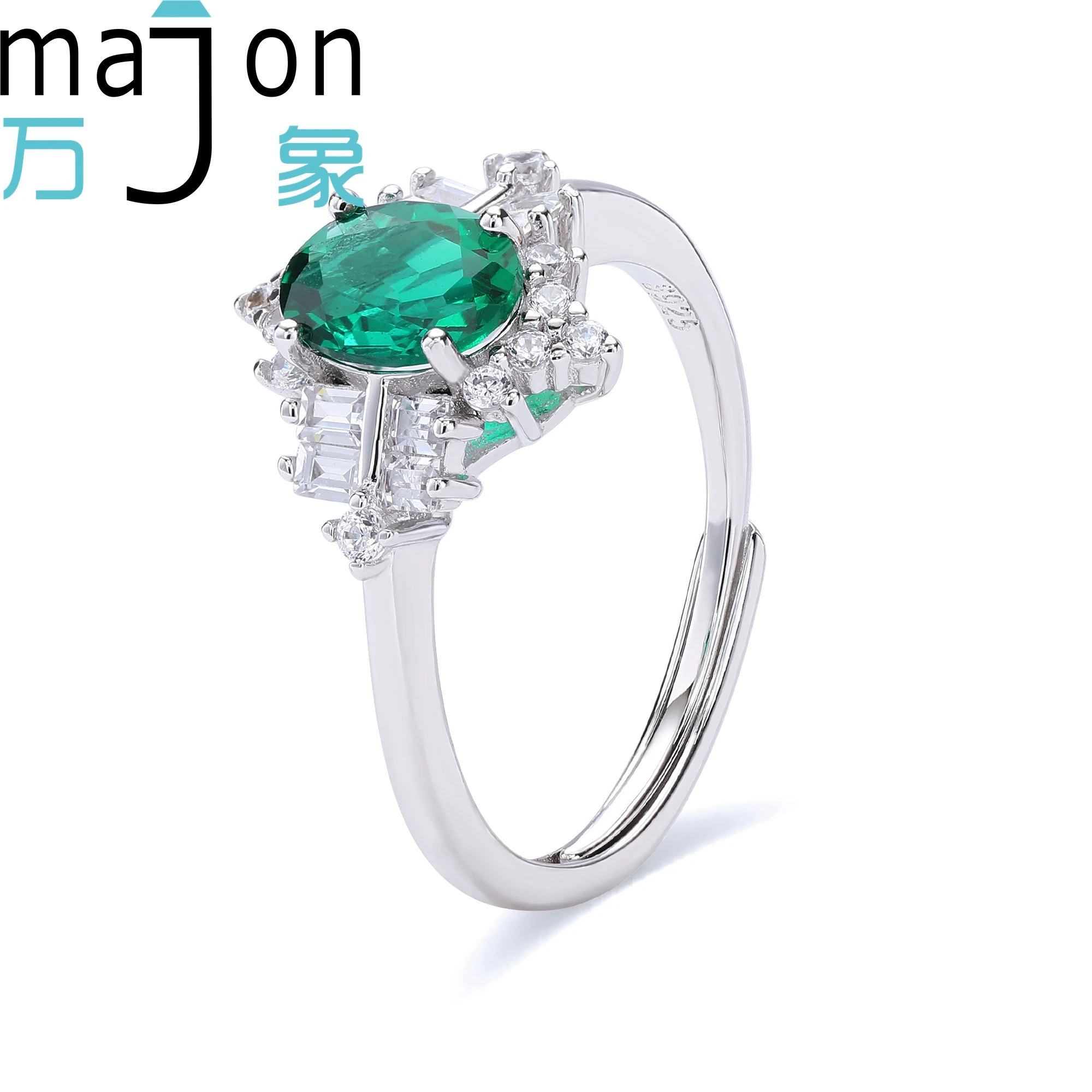 

Romantic Oval Shape Lab Diamond Zambian Emerald Adjustable Ring for Women S925 Silver 18K Plated Gold 0.65ct Daily Wear Jewelry
