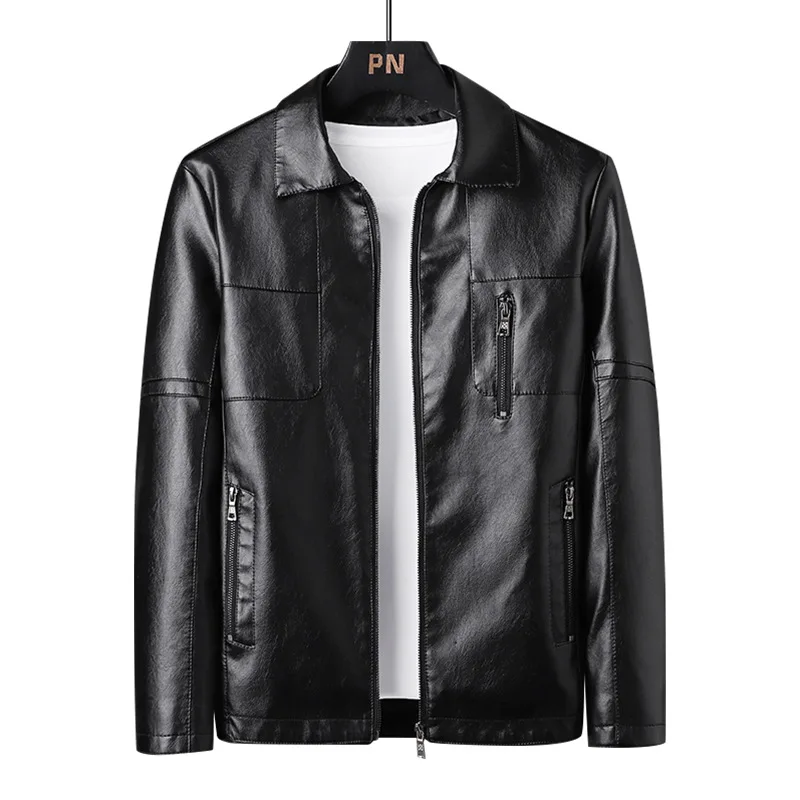 

2025 new fashion casual leather jacket lapel plankton handsome loose motorcycle leather coat men's fashion leather clothes