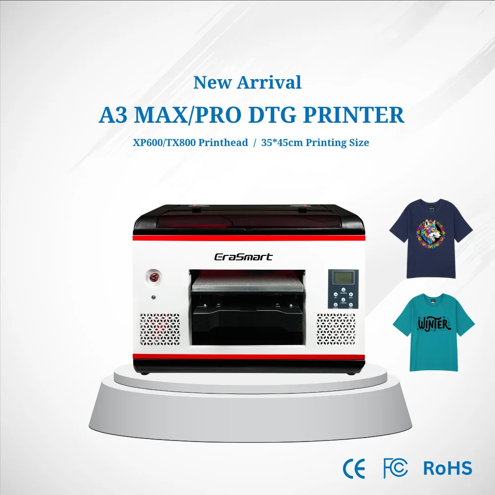 EraSmart A3 Desktop Flatbed Diy Cotton Fabric Textile Tshirt Shirt Direct Automatic Digital T-Shirt Printing Machine Dtg Printer