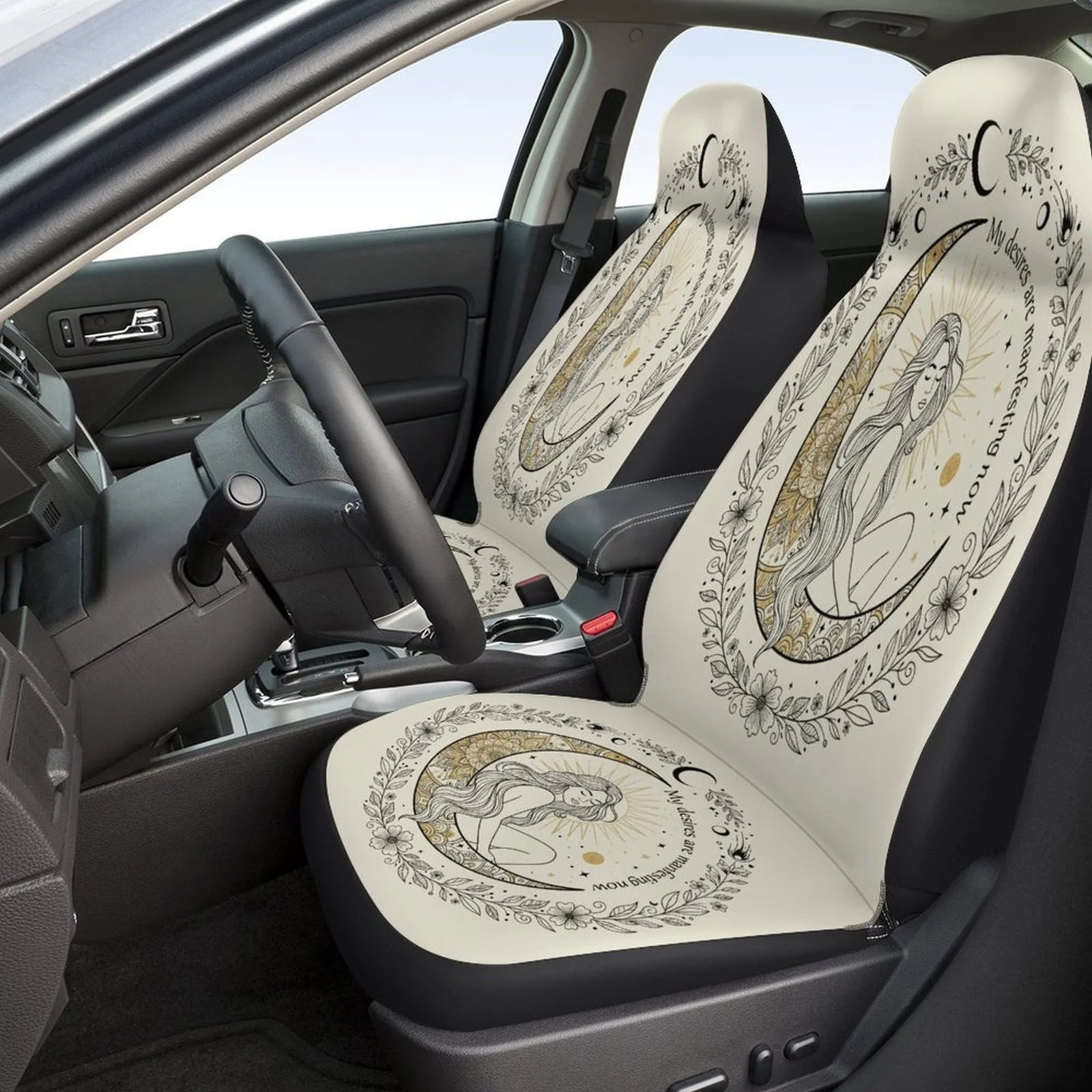 Set Of Car Seat Covers Featuring A Moon Goddess Dreaming Theme, Suitable For Various Vehicles. Stylish And Durable, This Complet