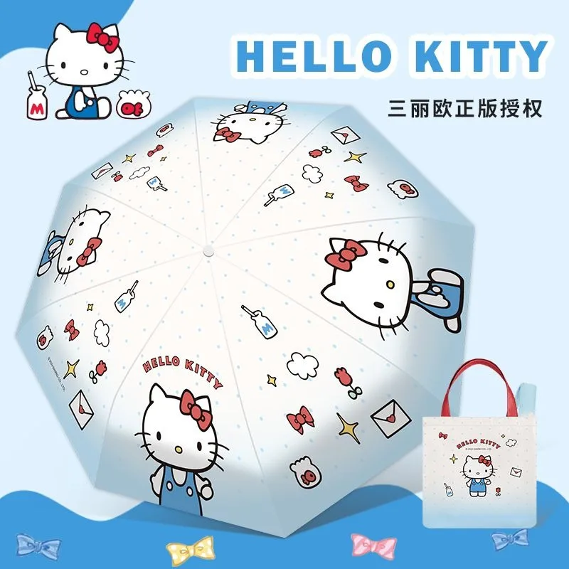 

Summer Hello Kitty Anime Kawaii Sanrio Ins Automatic Umbrella Cute Female Student KT Cat Sun Rain Umbrella Gifts for Kids