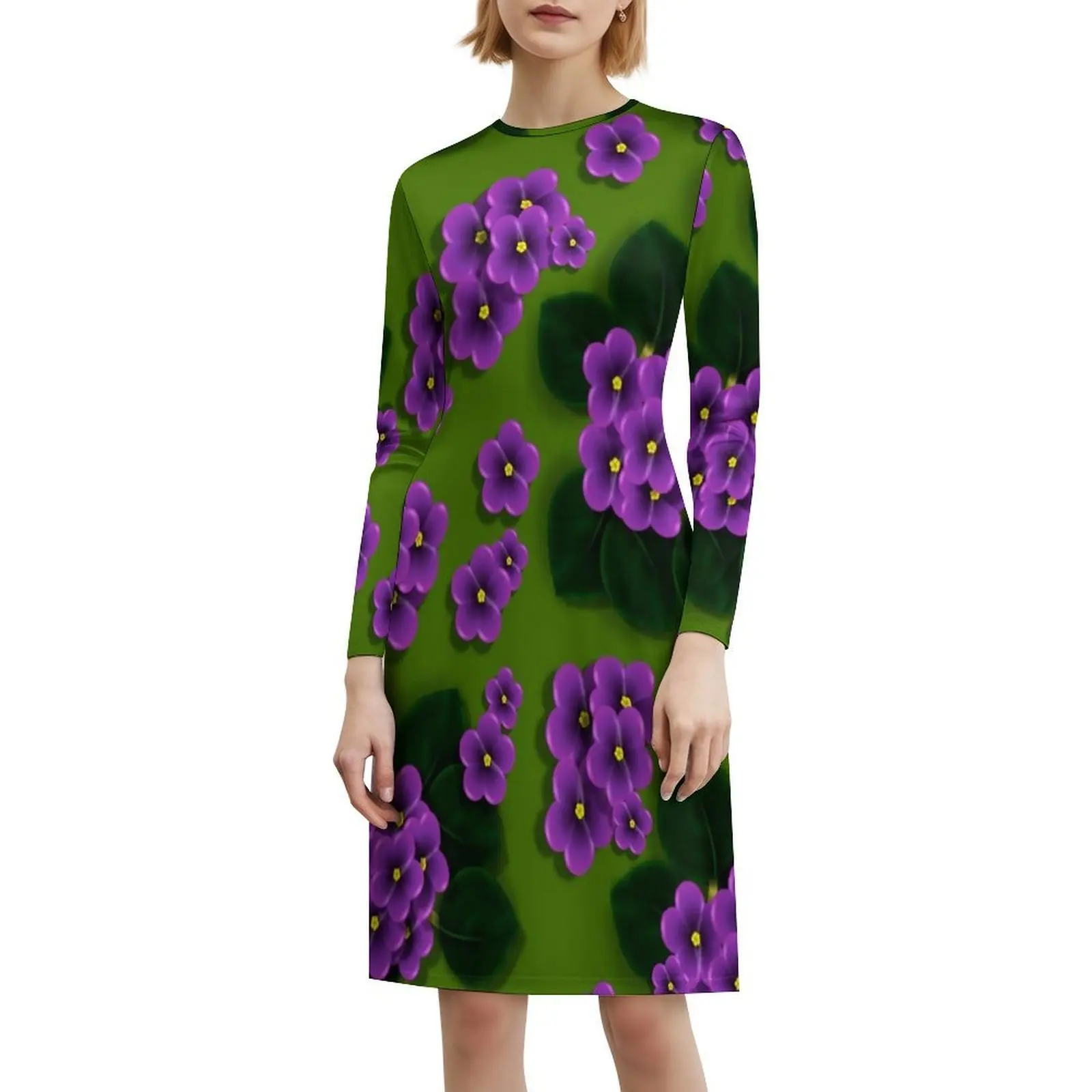 باقة من البنفسج الأفريقي مع فستان بفتحة عنق على شكل قلب أخضر عميق، فستان أنيق للحفلات الصيفية للنساء البنفسجي الأفريقي #6