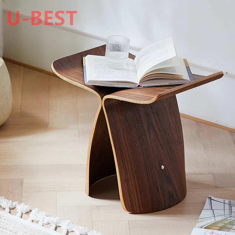 U-BEST Nordic Curved Wood Simple Low Stool Danish Butterfly Stool Designer Low Stool Shoe Stool Butterfly Chair