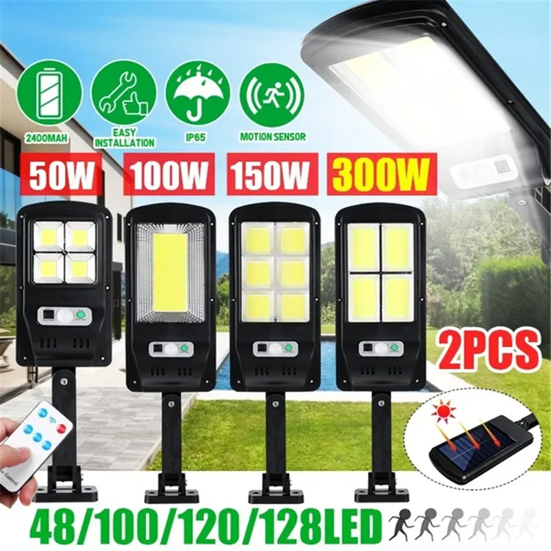 

LED Solar Street Light Outdoor waterproof Wall Lamp Remote PIR Sensor Human induction COB Industrial Garden Highway Road lamp