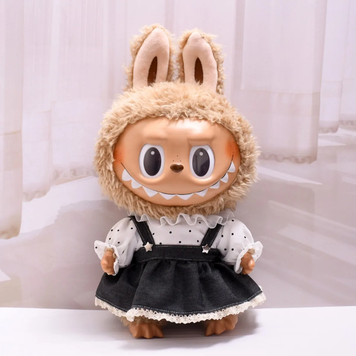 For 38cm Labubu Clothes Doll Outfit Cute Polka Dot Blouse + Suspender Skirt Set Handmade Doll Clothes Doll Accessories Toys