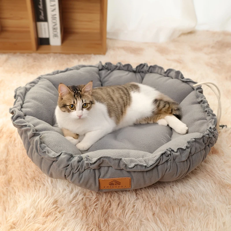 

Трансформируемая кровать для собак и кошек на шнурке, двусторонний двусторонний коврик для бутонов цветов, всесезонное мягкое постельное белье, французский бульдог, сиамский уютный