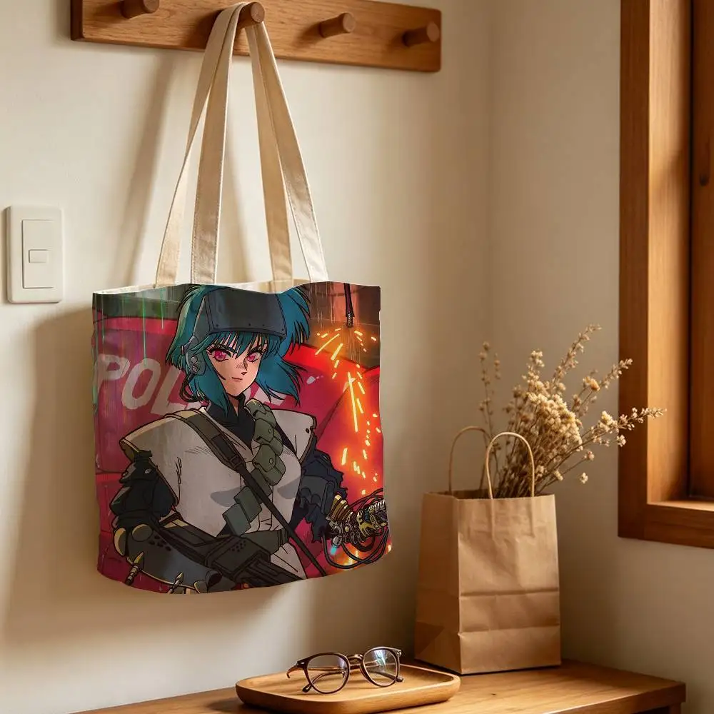 The Ghost in the Shell Printed Canvas Tote Bag with Zipper for Work School and Travel