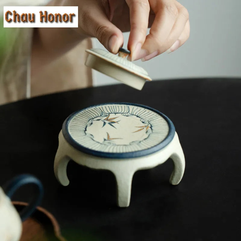 Blue And White Flint Red Teapot Cover Holder Aesthetic Gold Drawing Bamboo Cover Frame Zisha Pot Lid Shelf Coaster Tableware