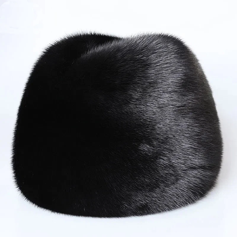 Gorro de bombardero de piel de visón auténtica para hombre, gorros cálidos con cabeza de marta auténtica, color negro/marrón, el mejor regalo para padres, Invierno 2025