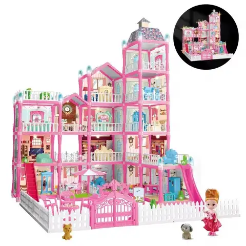 DIY Doll House With light Furniture and Dolls Dream Doll House for Little Girls Kids Pretend Toy