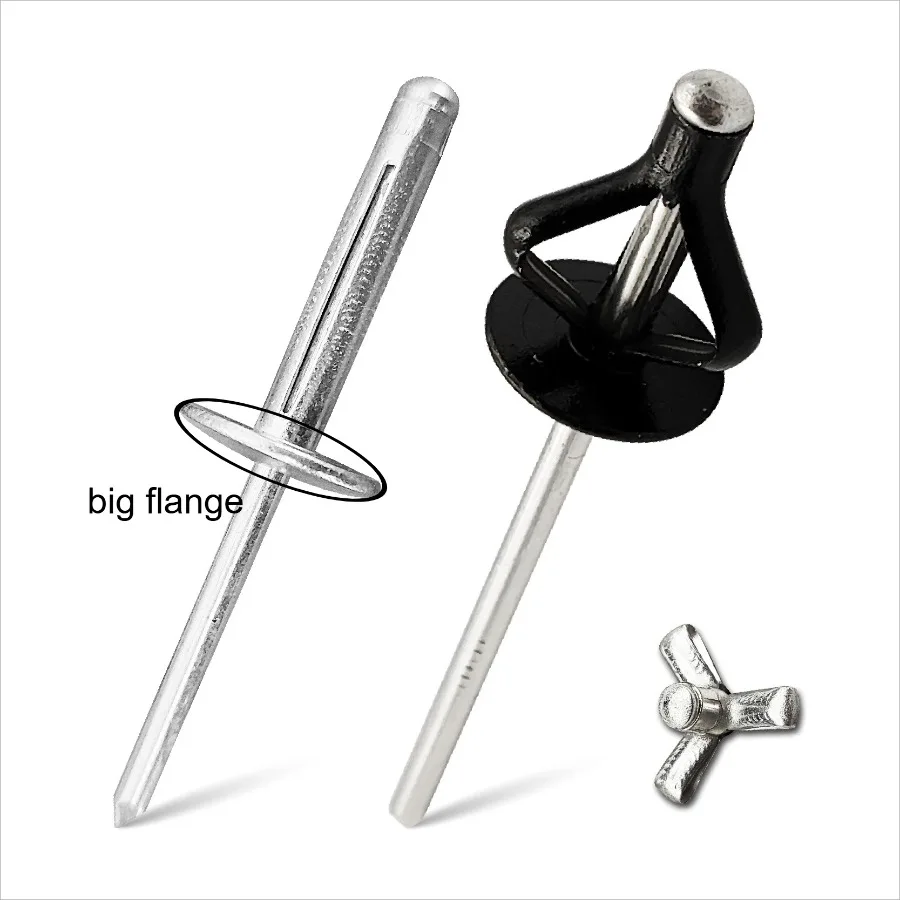 Silver Aluminium Large Flange Trifold Blind Rivets Pop Blind Rivet Aluminium Structural Bulb Rivets Car Interior Air Conditioner