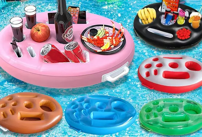 

Надувной плавающий столик-холодильник для пива, летний пляжный поднос-бар, кольцо-подставка для напитков для бассейна