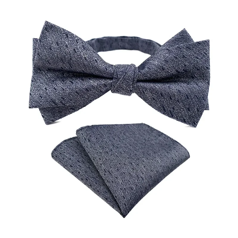 Exquisite British Style Hanky Bow Ties Sets Coffee Gray Striped Pocket Square Bowties for Groom Wedding Dress Decoration