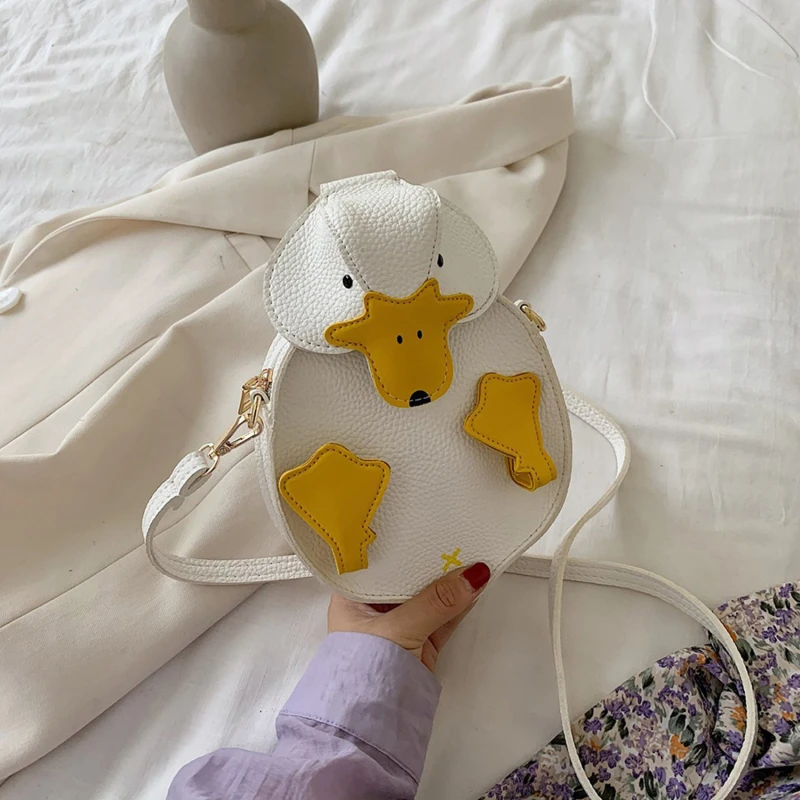 Women Duck Shape Bag Contrast Color Crossbody Female Soft PU Leather Shoulder Bag Girls Cute Cartoon Duck Handbags And Purse