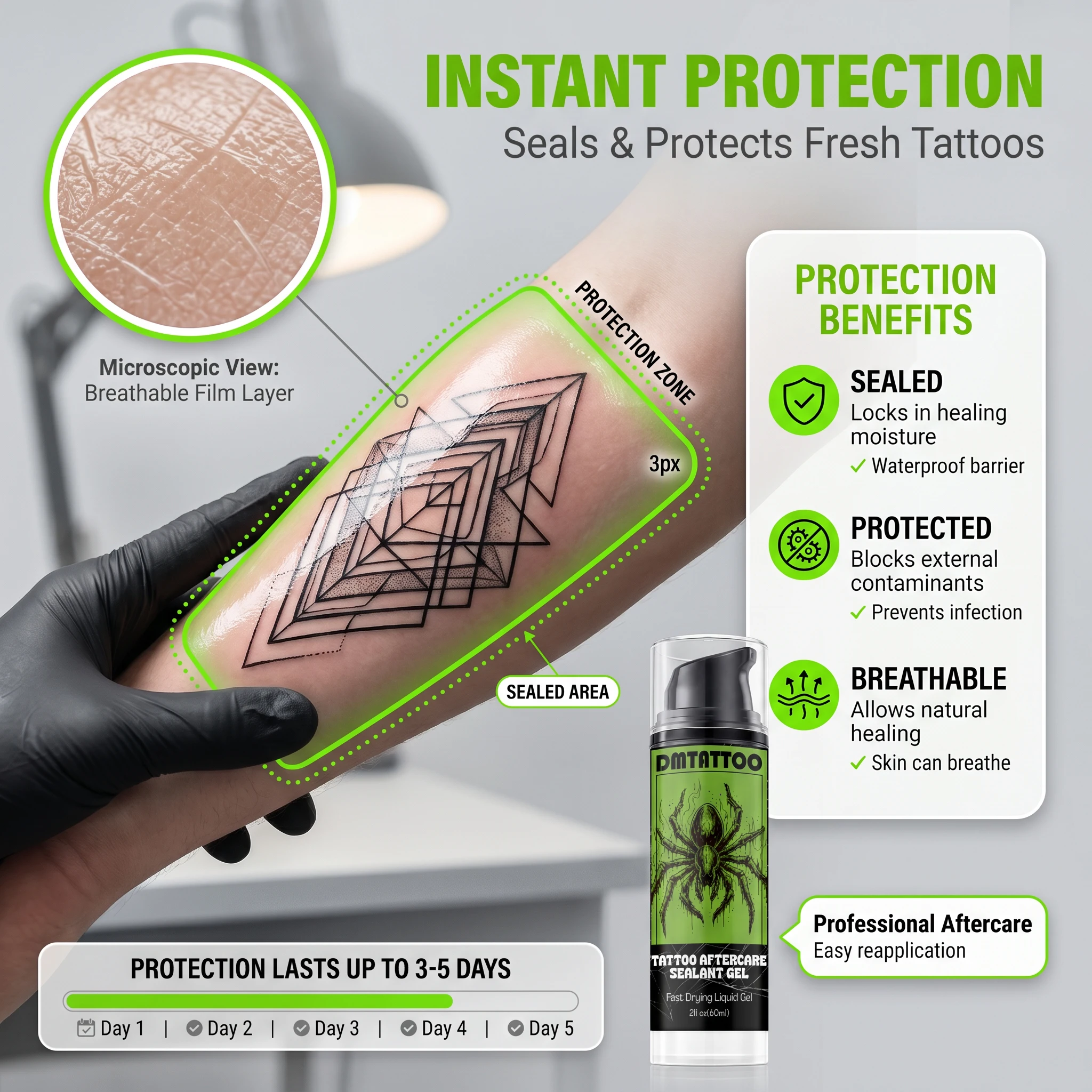 DM 30/60ml Tattoo Aftercare Sealant Gel Tattoo Aftercare Cream Tattoo Natural Healing Ingredients Waterproof Protector RepairGel view 5