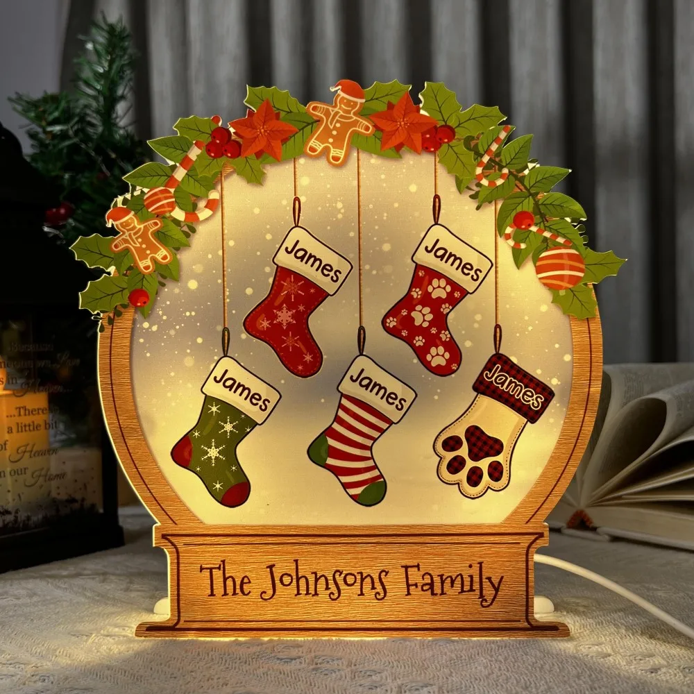 Custom Christmas Family Name Night Light Personalized Family Christmas Stockings 3D Acrylic LED Light Box Gifts for Grandparents