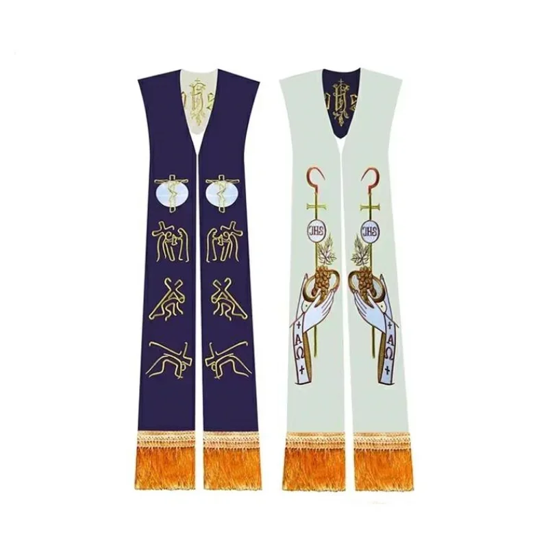 LITURGICAL MASS Clergy Stole Priest Vestment Double Sided Embroidery Scarf Shawl Fringe