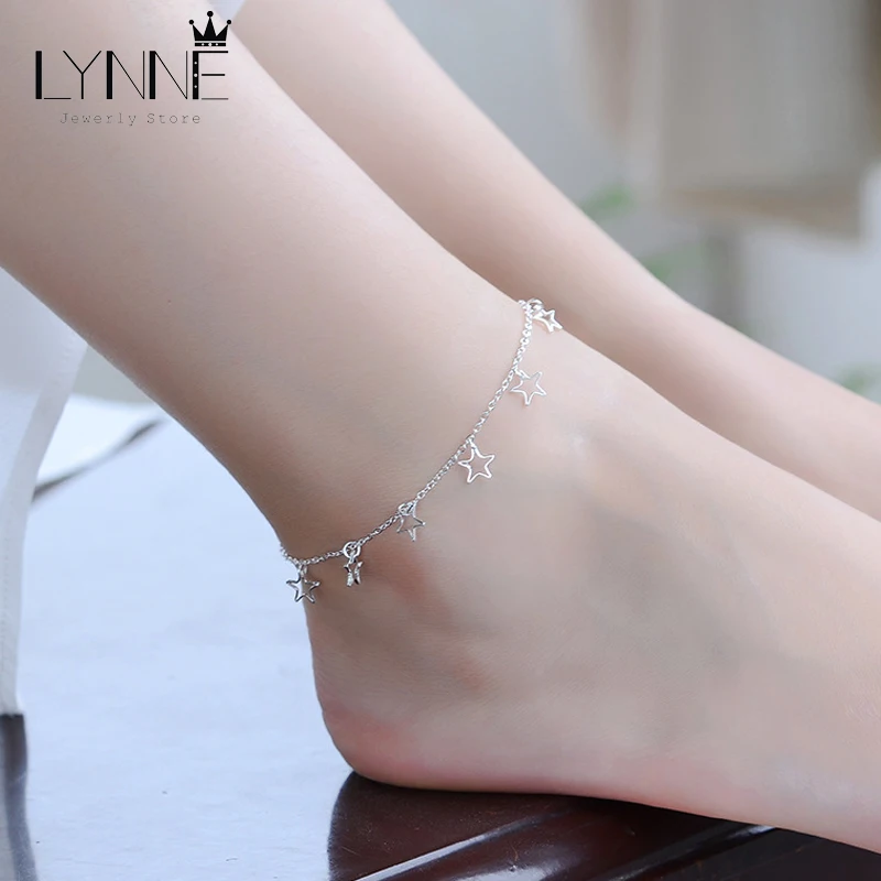 New Fashion Hollow Star&Heart Pendant Foot Anklet Chain 925 Sterling Silver Ladies Beach Anklets Bracelet For Women Jewelry Gift