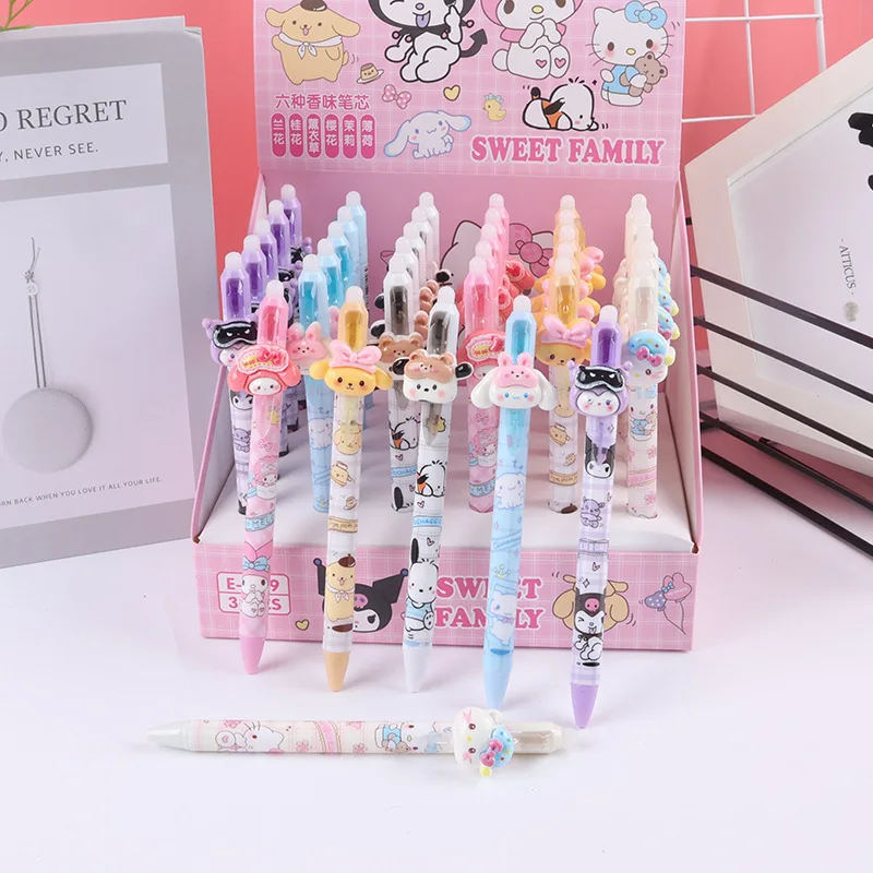 36 pcs/lot Sanrio Kuromi Melody Erasable Press Gel Pen Cute 0.5mm Blue Ink Neutral Pens Promotional Gift Office School Supply