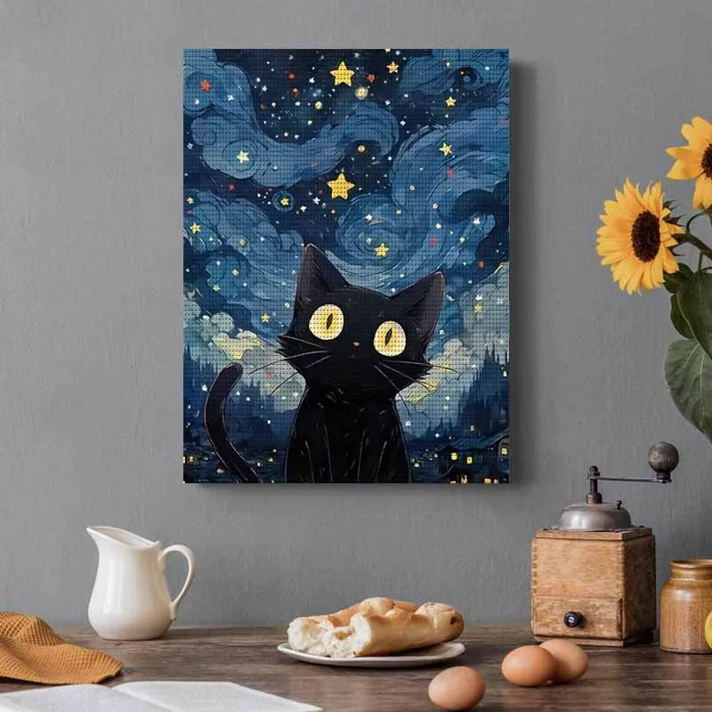 5D DIY Diamond Painting Kit Starry Sky Cat Diamond Embroidery Cross Stitch Cartoon Astral Cat Home Decoration Art Painting