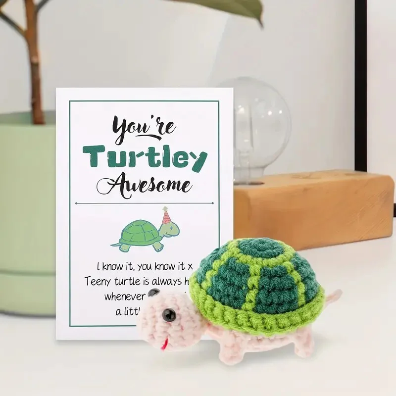 Handmade Wool Knitting Turtle Ornament Mini Crochet Doll With Card Soft Cotton Yarn Sea Turtles Positive Energy Christmas Gifts