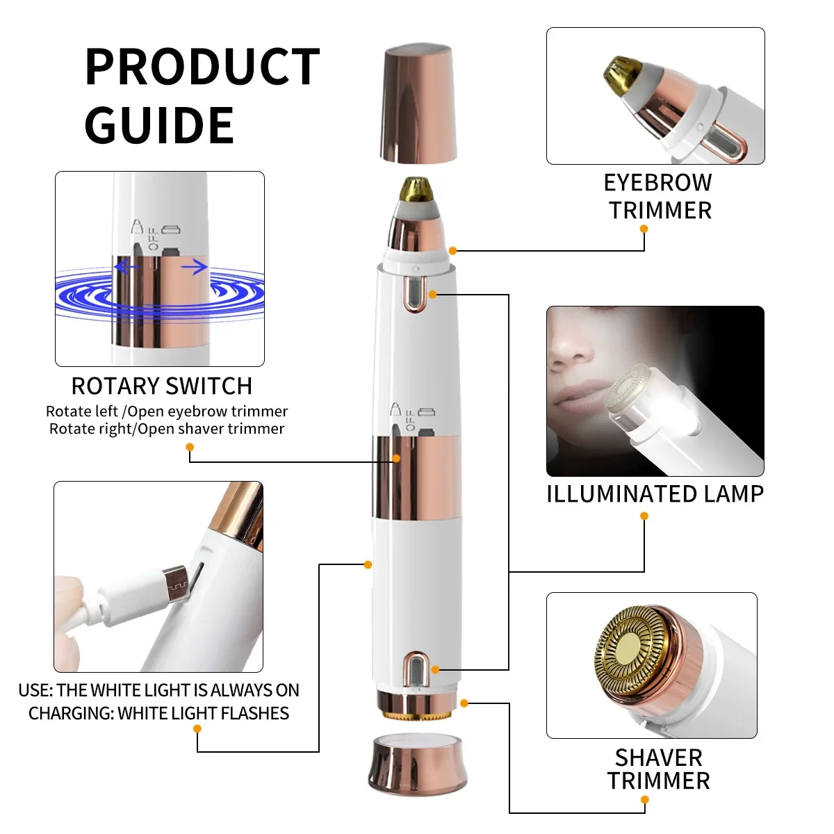 Novo 2-em-1 cabeça dupla máquina de barbear feminino aparador de sobrancelha elétrico faca de aparar sobrancelha caneta portátil