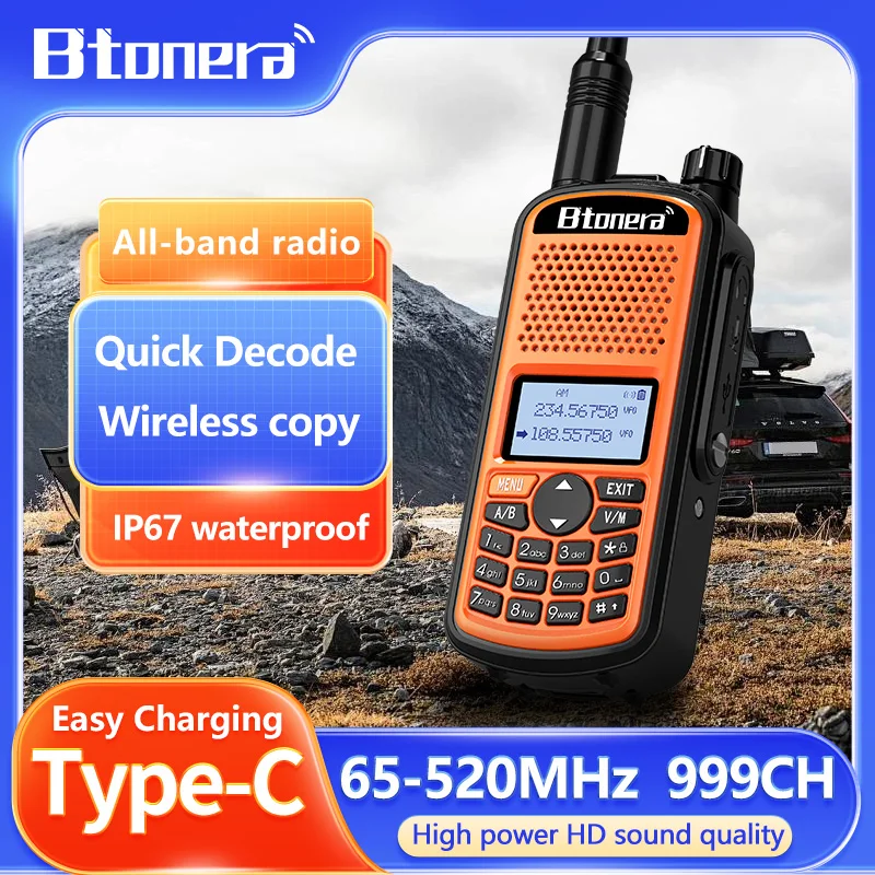 BTDX UV9D Full Band Ham Radio 999 Channel Air Band Two Way Radio USB-C Aviation NOAA Police Marine Amateur HT Scanner Roger