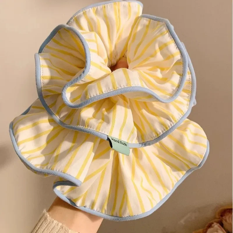Gelb gestreifter Haarring für Damen, hochwertiger koreanischer süßer Scrunchie-Haarschmuck