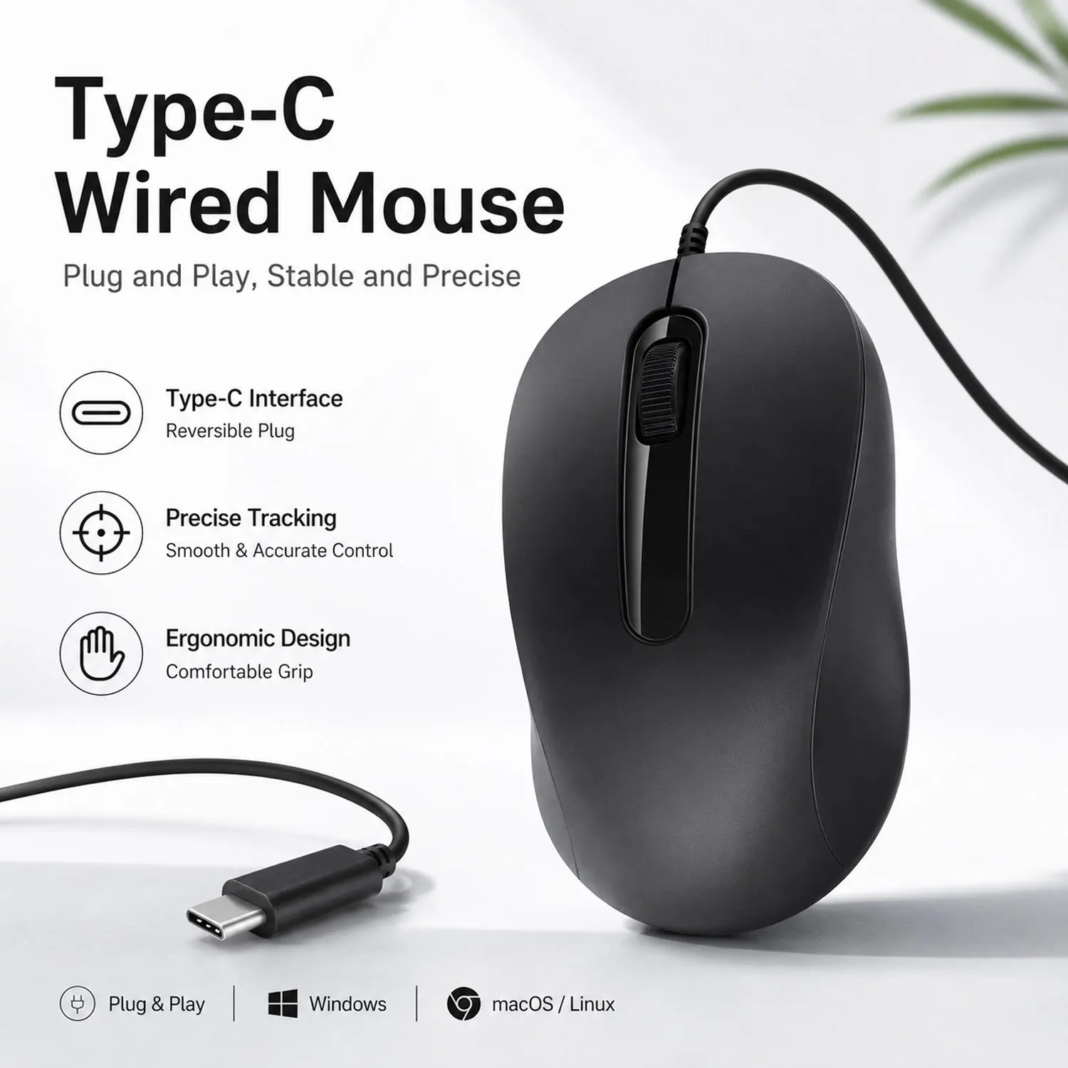 Mute Type C Wired Mouse Ergonomic Mini Pink Optical Mause Home Office Mice For Laptop Tablet Windows Android Mac Girl Gifts