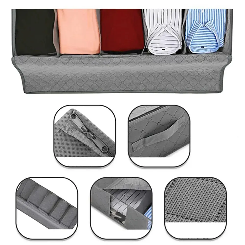 Clothing Storage Bag Foldable Underbed Organizing Large Adjustable Compartment Storage Bag for Blanket Shoes Sweaters Toys