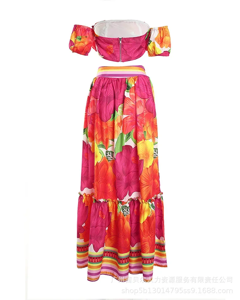 مجموعة تنورة قصيرة جديدة ملونة بطبعة زهور مكونة من قطعتين للنساء #4