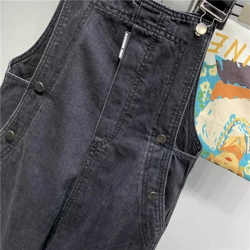 Jumpsuit Solid untuk Wanita Celana Lurus Hitam Dasar Pakaian One Piece Vintage Pakaian Wanita Romper Kasual Longgar Gaya Safari