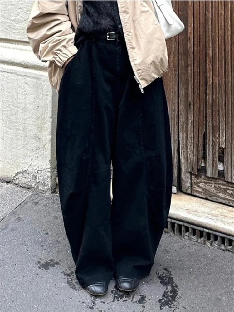 Black curved knife jeans women autumn new lazy style and relaxed street trendy unique solid color casual versatile pants